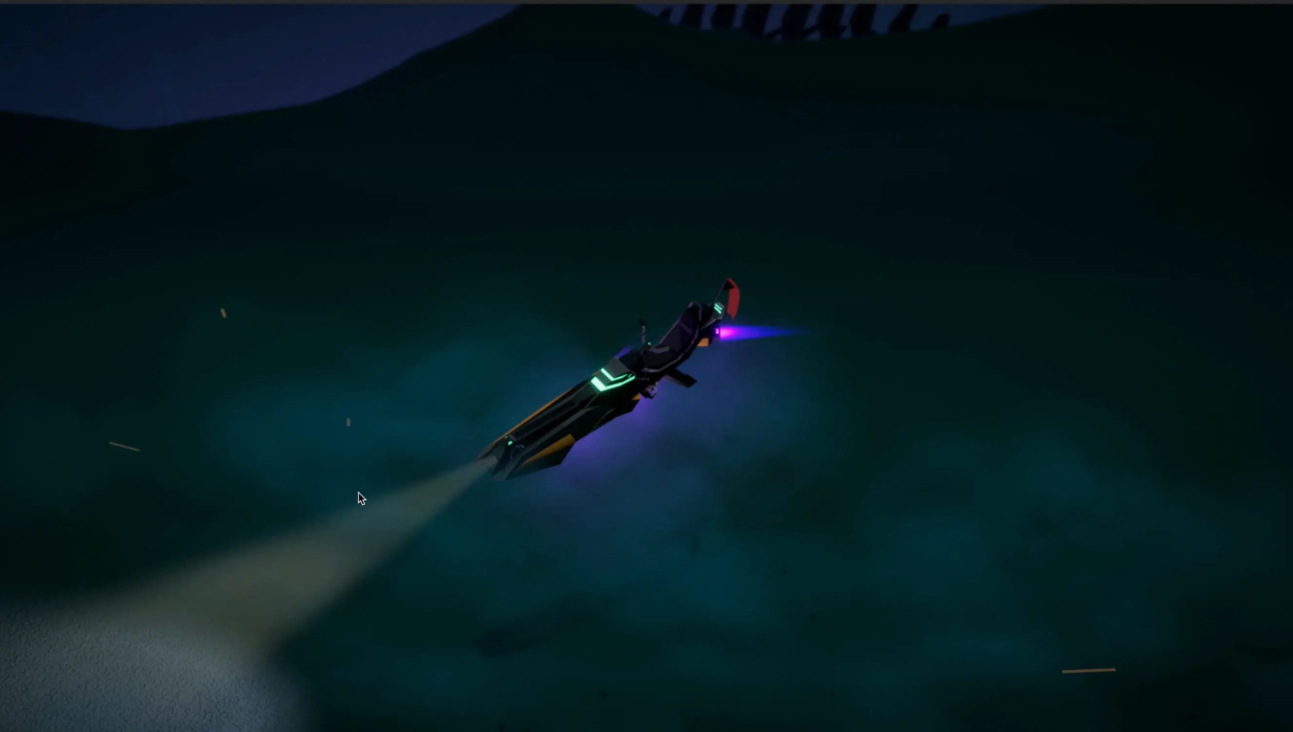 Hoverbike project screenshot at night turning around.